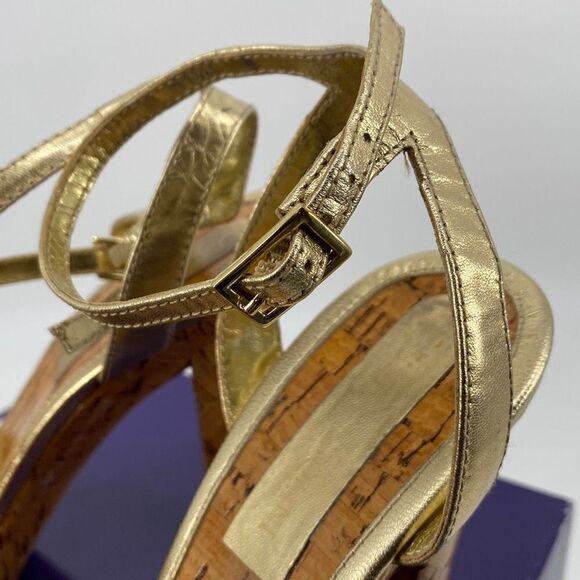 Enzo Angiolini Bamboo Easenya Open Toe Heels Leather Gold Natural 6.5 - Picture 6 of 15